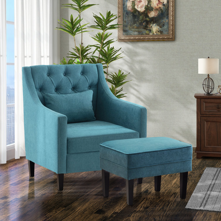 Teal armchair with online ottoman